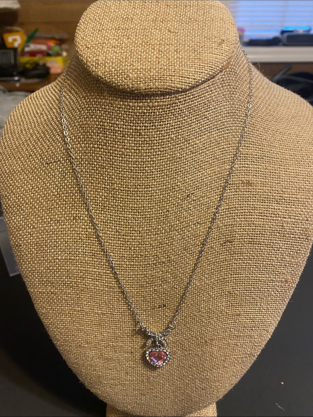 Silver Necklace with Pink Heart Pendant